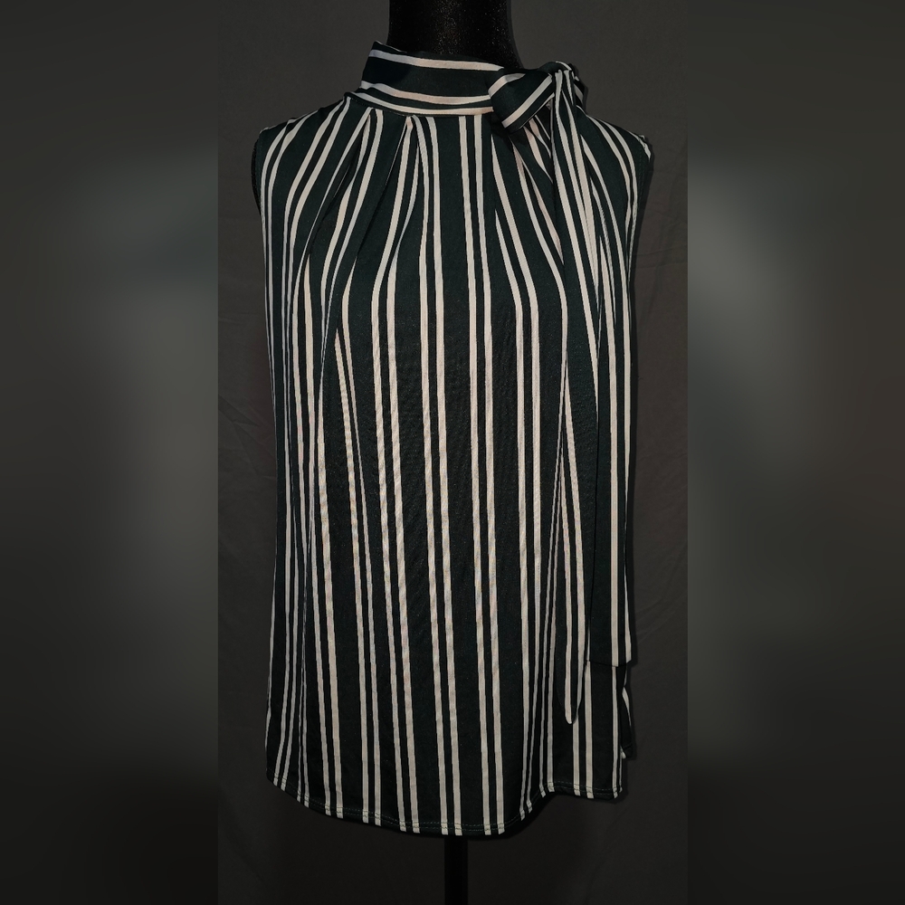 Pleated Green and White Blouse